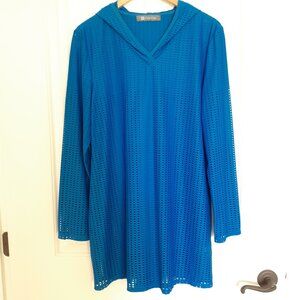Title Nine Crochet Beach Cover Up Amphib Tunic Falling Dot Blue Size L